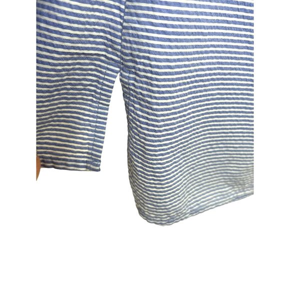 Ann Taylor Women’s Blouse Blue S Long Bell Sleeves Horizontal Mini Stripe Cotton - Picture 10 of 11